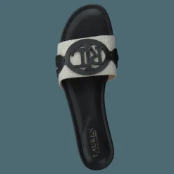 Lauren Ralph Lauren Alegra Canvas-Leather Slide Sandal Natural / Black