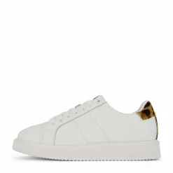 Lauren Ralph Lauren Angeline IV Leather & Haircalf Trainer Snow White/Chestnut Brown