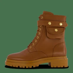 Lauren Ralph Lauren Cammie Burnished Leather Boot Deep Saddle Tan