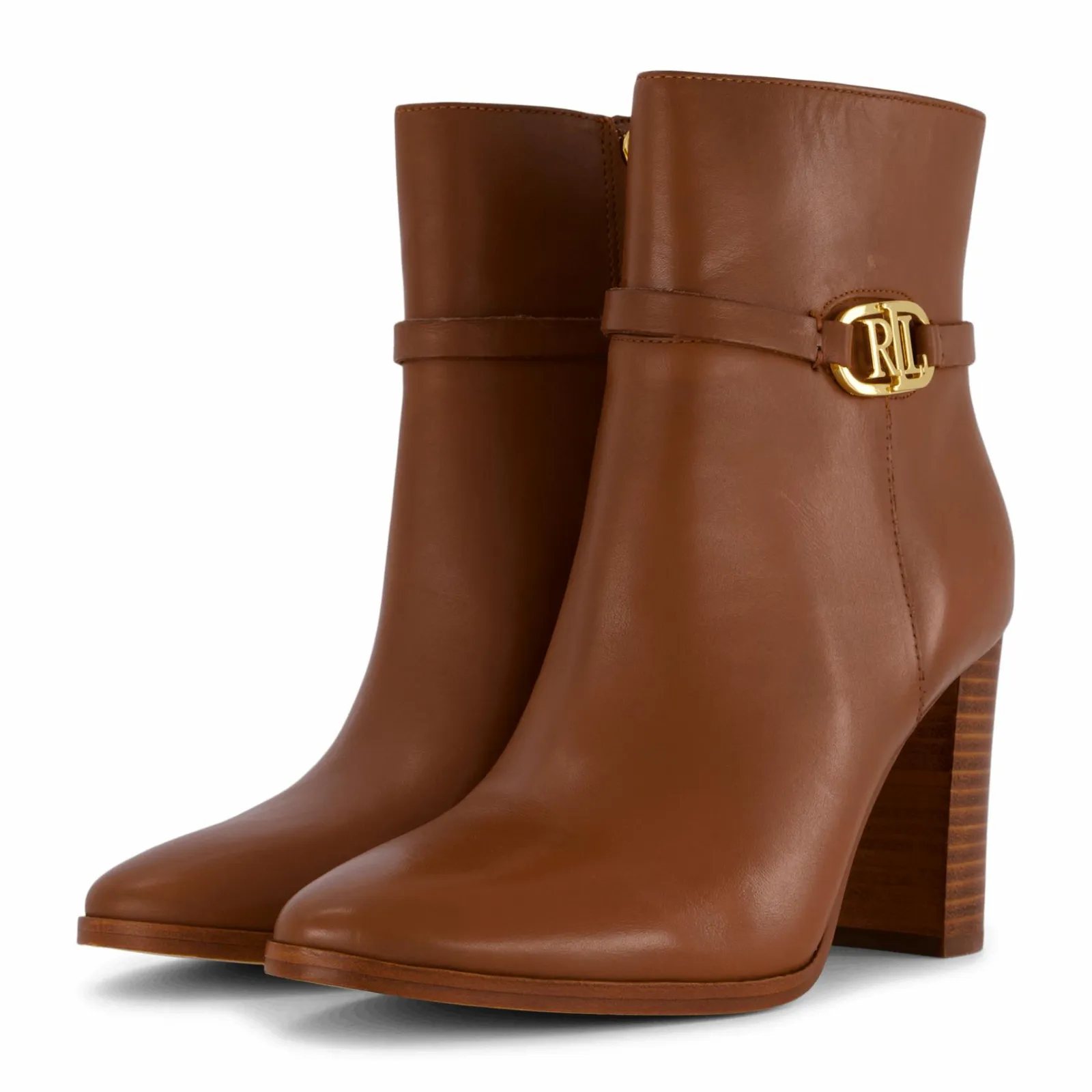 Lauren Ralph Lauren Maxie Burnished Leather Bootie Deep Saddle Tan